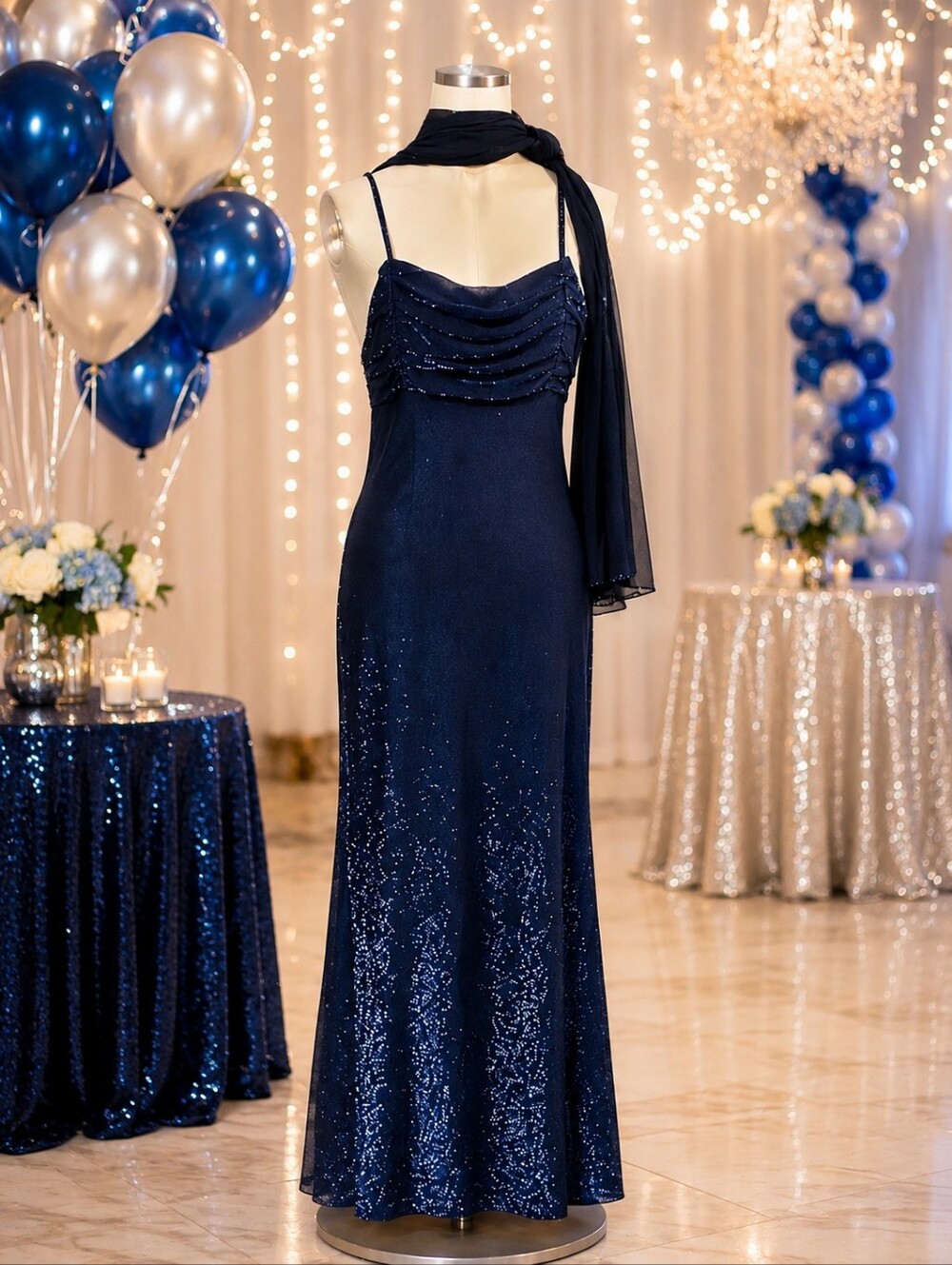 Sleeveless Navy Blue Maxi Dress with Spaghetti Straps